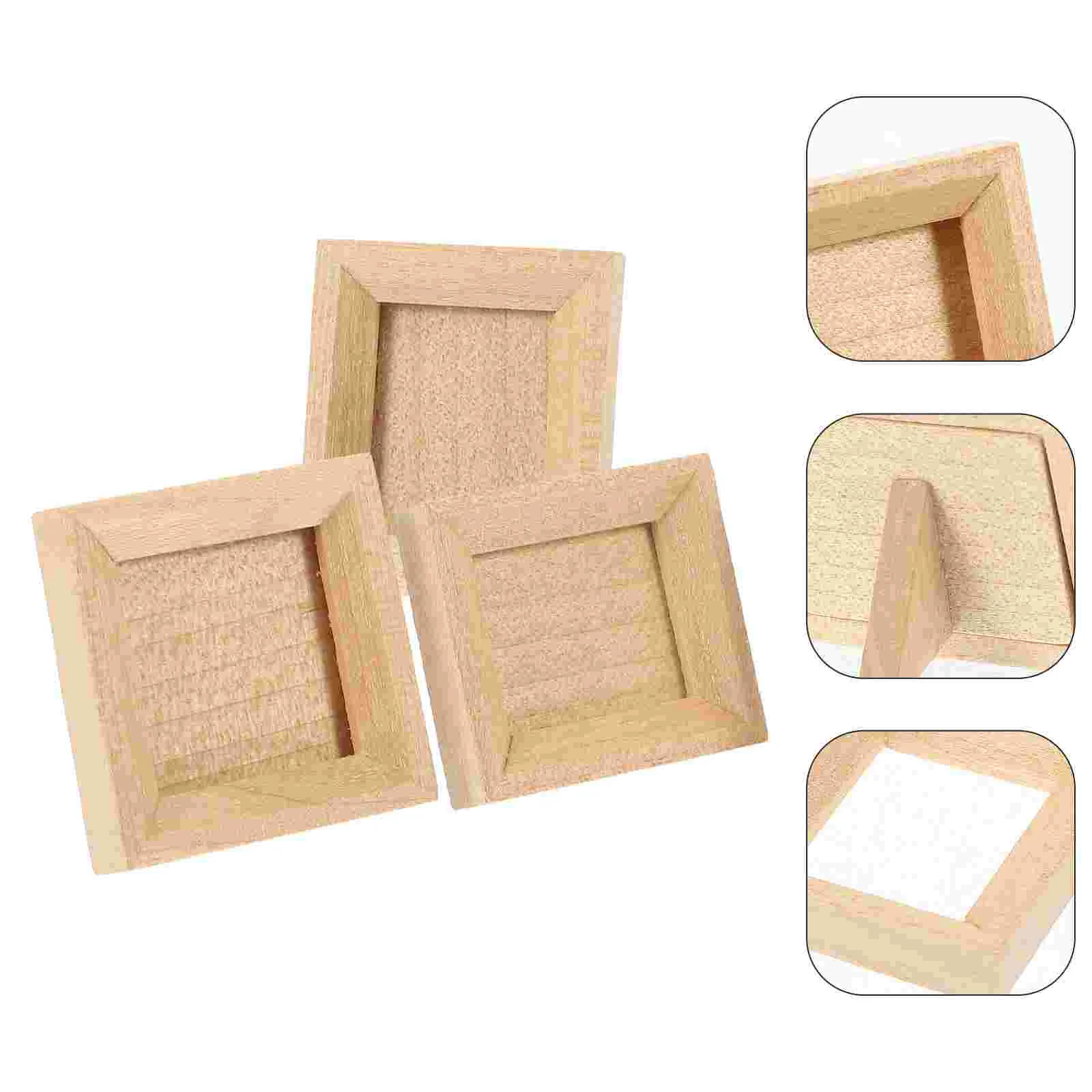 

3 Pcs Miniature Dollhouse Furniture Photo Frame Tiny Picture Crafts Small Wood Frames Bulk Moulding Wooden toys