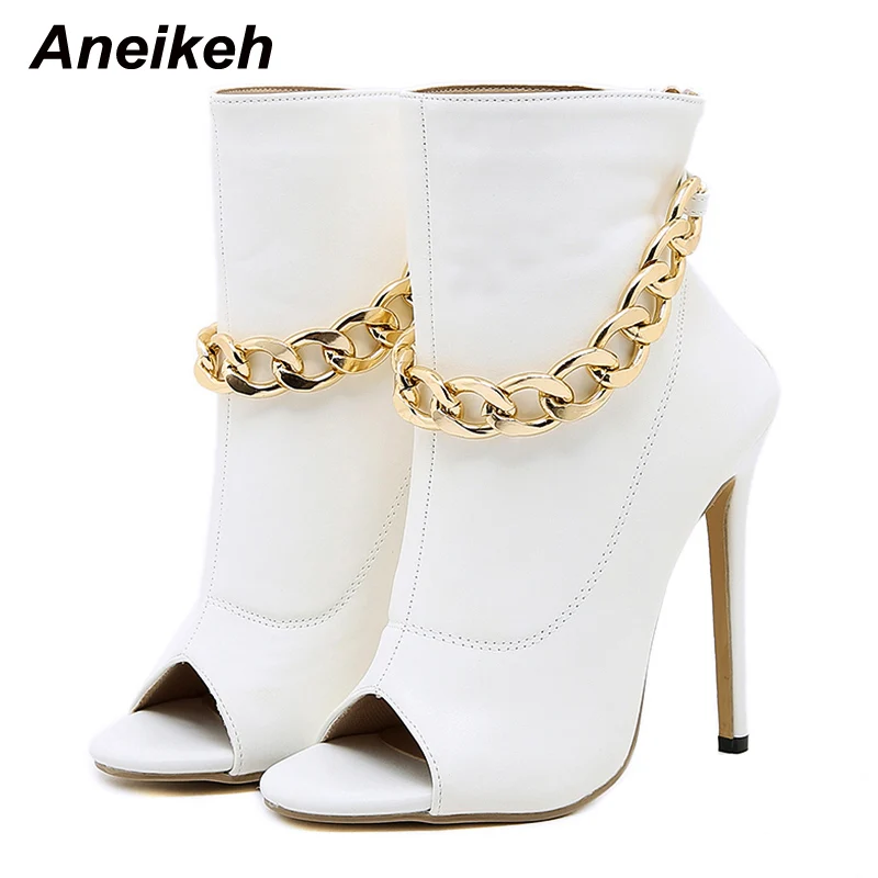 Aneikeh Women's Sandals Boots 2022 Summer New Fashion White Peep Toe Thin High Heel Ankle Zippers Metal Chain Decoration Shoes
Aneikeh Women's Sandals Boots 2022 Summer New Fashion White Peep Toe Thin High Heel Ankle Zippers Metal Chain Decoration Shoes