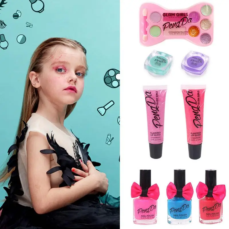 Детский набор для макияжа для девочек, моющиеся безопасные игрушки для макияжа, наклейки для ногтей, блеск для губ, маленькая принцесса, Рождественский подарок на день рождения 
Детский набор для макияжа для девочек, моющиеся безопасные игрушки для макияжа, наклейки для ногтей, блеск для губ, маленькая принцесса, Рождественский подарок на день рождения