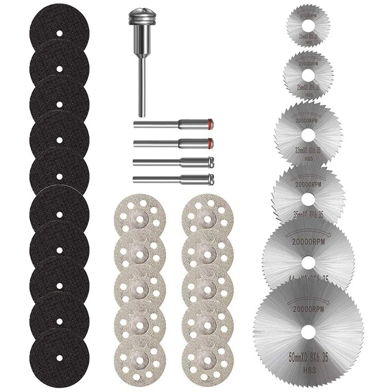 31Pcs Cutting Discs For Dremel Rotary Tool Diamond Cutting Wheel And HSS Circular Saw Blades And Resin Cutting Wheels
31Pcs Cutting Discs For Dremel Rotary Tool Diamond Cutting Wheel And HSS Circular Saw Blades And Resin Cutting Wheels