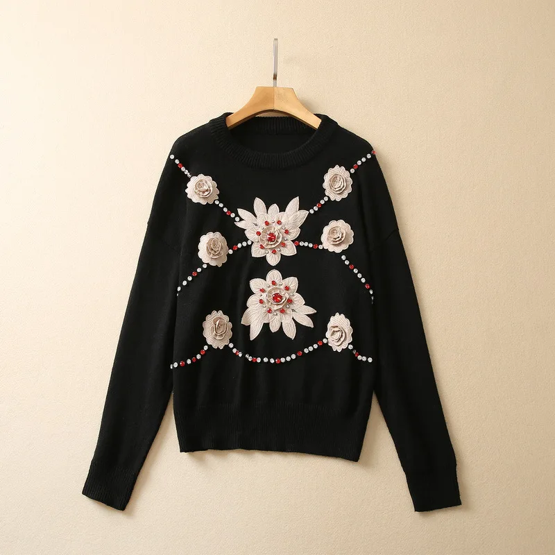 Женская одежда в европейском и американском стиле на зиму 2022, модный вязаный свитер с длинным рукавом, круглым вырезом, цветочной вышивкой и бисером
Женская одежда в европейском и американском стиле на зиму 2022, модный вязаный свитер с длинным рукавом, круглым вырезом, цветочной вышивкой и бисером