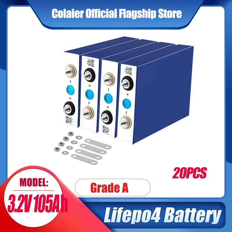 20pcs Colaier High Capacity Deep Cycle Lifepo4 3.2V 105Ah Battery for 12v 24v 48V Li-ion Battery Rechargeable Battery Pack
20pcs Colaier High Capacity Deep Cycle Lifepo4 3.2V 105Ah Battery for 12v 24v 48V Li-ion Battery Rechargeable Battery Pack