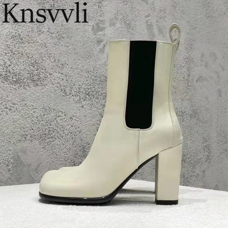 Simple High Heel Mid-Calf Boots Women Genuine Leather Splicing Ankle Boots Ladies Black White Square Toe Slip-On Boots Woman
Simple High Heel Mid-Calf Boots Women Genuine Leather Splicing Ankle Boots Ladies Black White Square Toe Slip-On Boots Woman