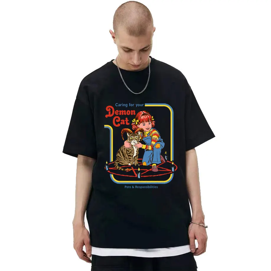 Caring for Your Demon Cat Print Pattern T-shirt Short Sleeve Men Women Pure Cotton Casual Loose Harajuku Tee Mens Oversized Tops
Caring for Your Demon Cat Print Pattern T-shirt Short Sleeve Men Women Pure Cotton Casual Loose Harajuku Tee Mens Oversized Tops