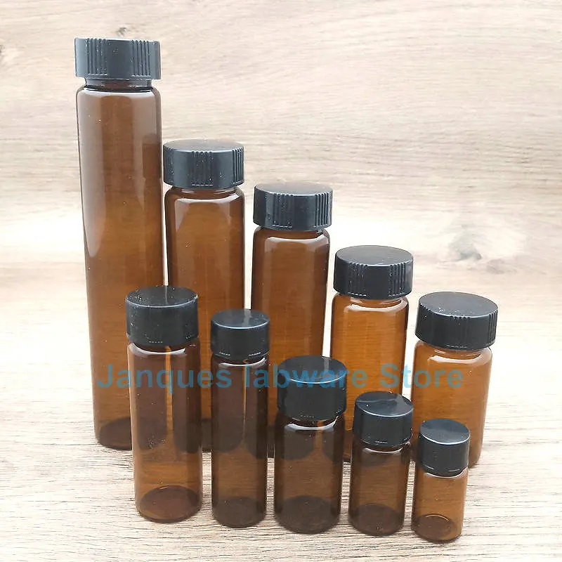 

20pcs/lot Amber Glass Sample Bottles,Capacity 3/510/15/20/30/40/50/60ml brown Reagent Sample Vials with Screwcap PE Inner pad