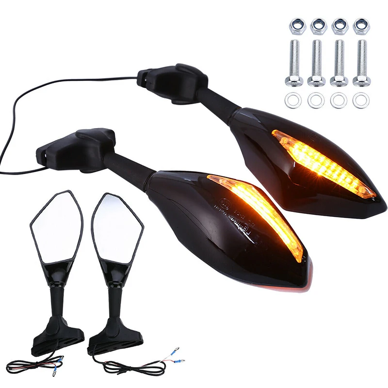 Pairs Motorcycle Black LED Turn Signals Rearview Mirrors For Honda Suzuki Kawasaki Yamaha Ducati Street Scooter moto
Pairs Motorcycle Black LED Turn Signals Rearview Mirrors For Honda Suzuki Kawasaki Yamaha Ducati Street Scooter moto