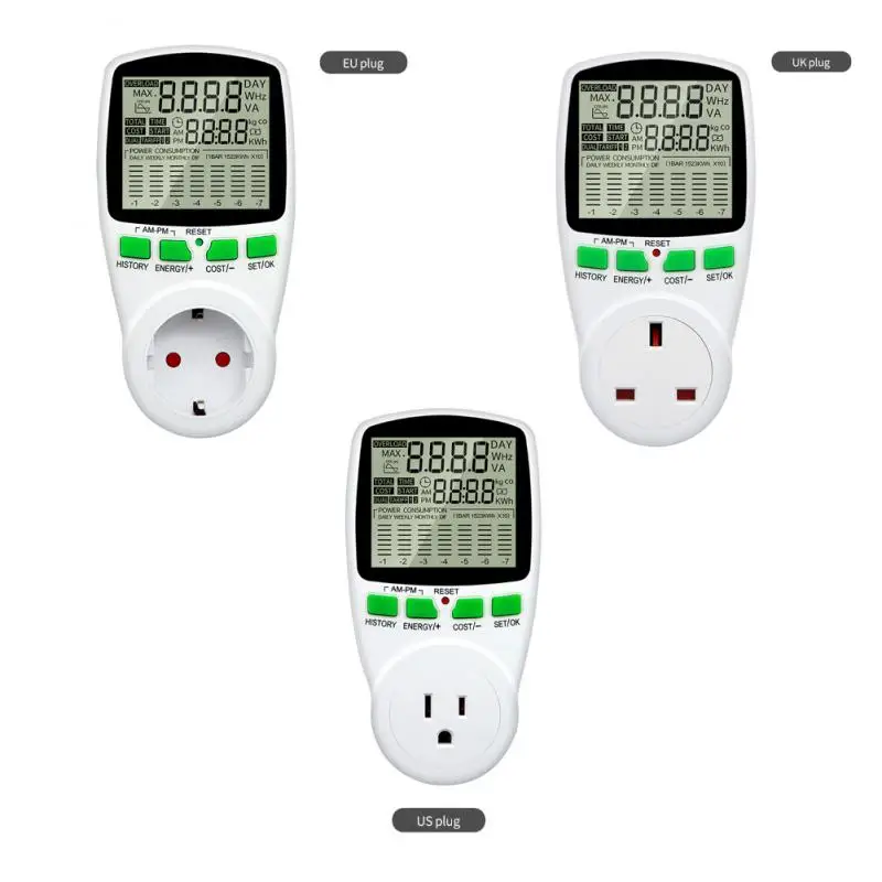 Умный измеритель мощности переменного тока, ваттметр, счетчик счеты энергии с ЖК-дисплеем, измеритель напряжения и частоты кВтч, вилка EU/US/UK
Умный измеритель мощности переменного тока, ваттметр, счетчик счеты энергии с ЖК-дисплеем, измеритель напряжения и частоты кВтч, вилка EU/US/UK