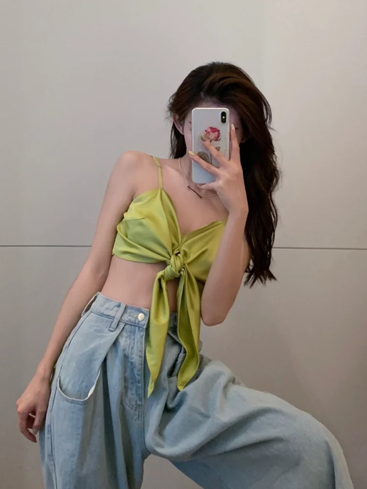 2023 Summer New Y2K Slim Chicly Women's Camis Sexy Sweet Solid Color Fashion Camis Woman Young Green Bowknot Crop Top Femlae
2023 Summer New Y2K Slim Chicly Women's Camis Sexy Sweet Solid Color Fashion Camis Woman Young Green Bowknot Crop Top Femlae