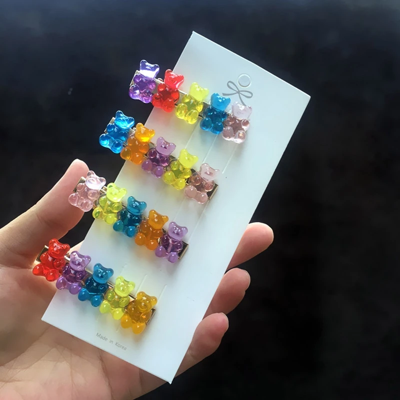 

Cute Bear Candy Color Hairpins Barrette Colorful Hair Clip Jelly Color Gummy Headwear Girls Women Hairpin Duckbill Clip Headwear