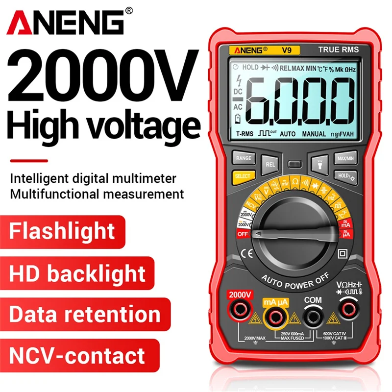 ANENG V9 Digital Multimeter 2000V Smart Professional Voltage Tester Capacimeter Voltmeter AC/DC Ammeter Electrical Tester Tools
ANENG V9 Digital Multimeter 2000V Smart Professional Voltage Tester Capacimeter Voltmeter AC/DC Ammeter Electrical Tester Tools