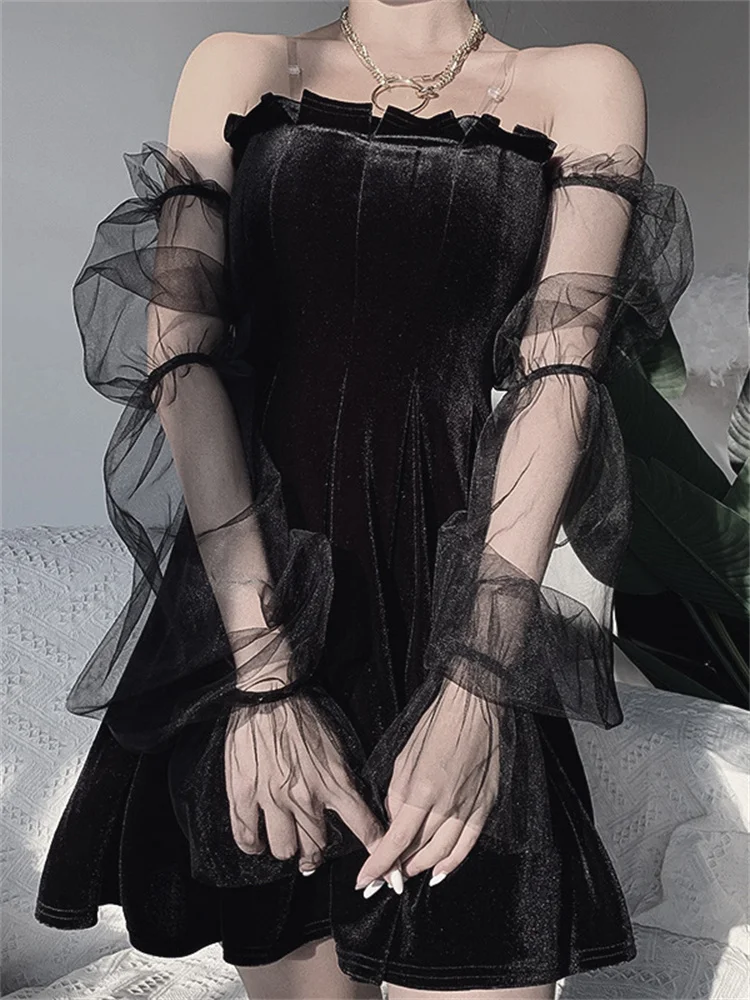 Женское плиссированное платье с высокой талией, готическое черное Сетчатое платье в стиле «Мир weary», винтажное элегантное платье в стиле Ха... 
Женское плиссированное платье с высокой талией, готическое черное Сетчатое платье в стиле «Мир weary», винтажное элегантное платье в стиле Ха...