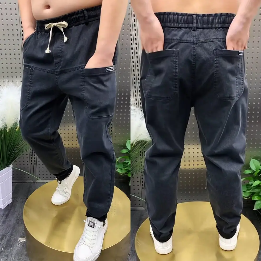 

2023 Seasons Men's Fat Plus Size Pangge Jeans Men's High Waist Loose Elastic Haren Pants Durable Work Pants 8XL