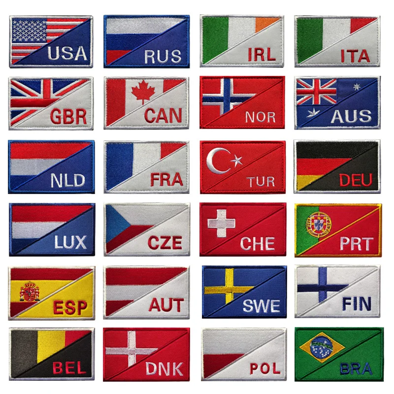 World Country Code Letter Hook and Loop Patches for Clothing Flag Armband Embroidery Patch Tactical Morale Badge on Backpack Hat
World Country Code Letter Hook and Loop Patches for Clothing Flag Armband Embroidery Patch Tactical Morale Badge on Backpack Hat