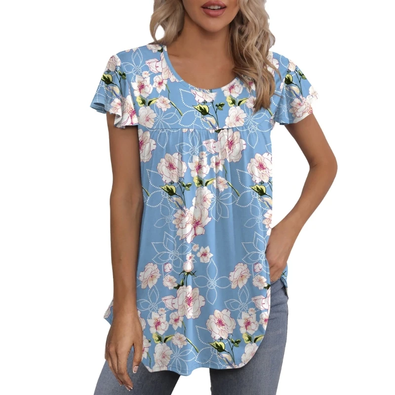 Футболка с короткими рукавами и круглым вырезом с цветочным принтом, плиссированные повседневные струящиеся туники, блузки, топы
Футболка с короткими рукавами и круглым вырезом с цветочным принтом, плиссированные повседневные струящиеся туники, блузки, топы