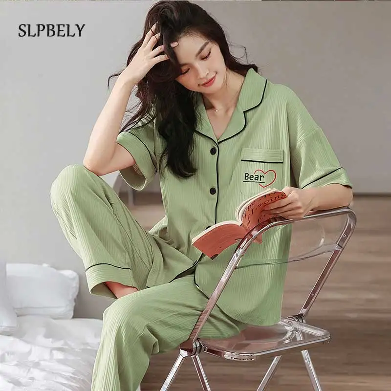 SLPBELY Women Pajamas Set Homesuit Spring Simple Lapel Long Sleeve Nightwear Sleepwear Sleepwear Elagant Ladies Homewear Pyjamas
SLPBELY Women Pajamas Set Homesuit Spring Simple Lapel Long Sleeve Nightwear Sleepwear Sleepwear Elagant Ladies Homewear Pyjamas