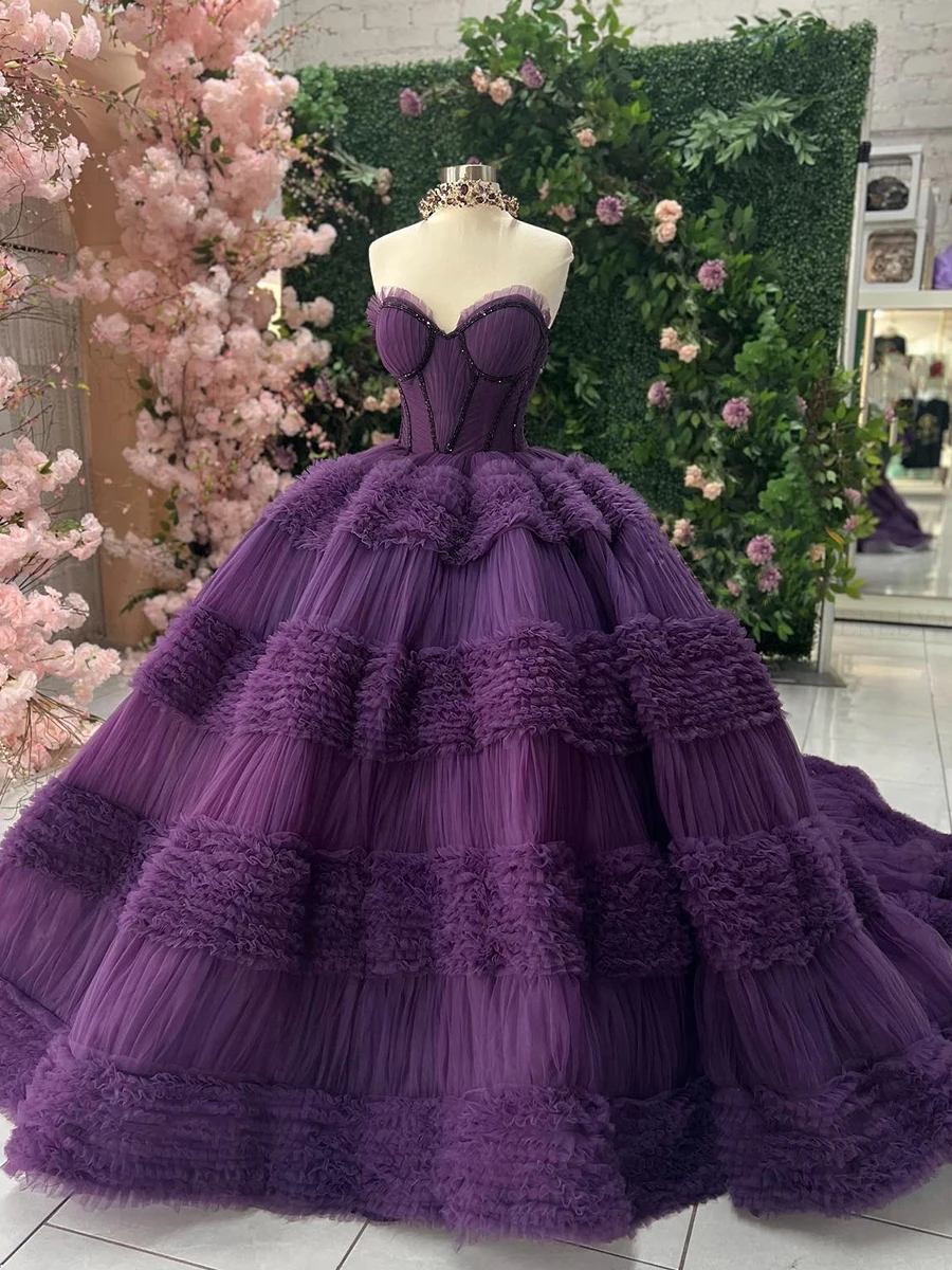 Purple Pleat Quinceanera Dresses Mexican Sweetheart Beads Puffy Ball Gowns Pleat A-Line Lace Up Tulle Luxury Vestidos De XV Anos
Purple Pleat Quinceanera Dresses Mexican Sweetheart Beads Puffy Ball Gowns Pleat A-Line Lace Up Tulle Luxury Vestidos De XV Anos