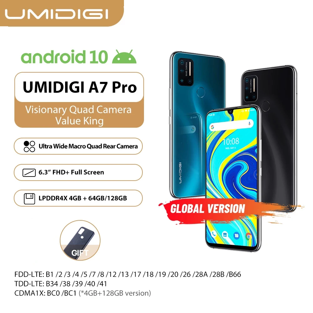 

Global Version UMIDIGI A7 Pro SmartPhone 6.3" FHD+ Full Screen 4GB RAM 128GB ROM Helio P23 Octa Core Android 10.0 16.0MP NFC