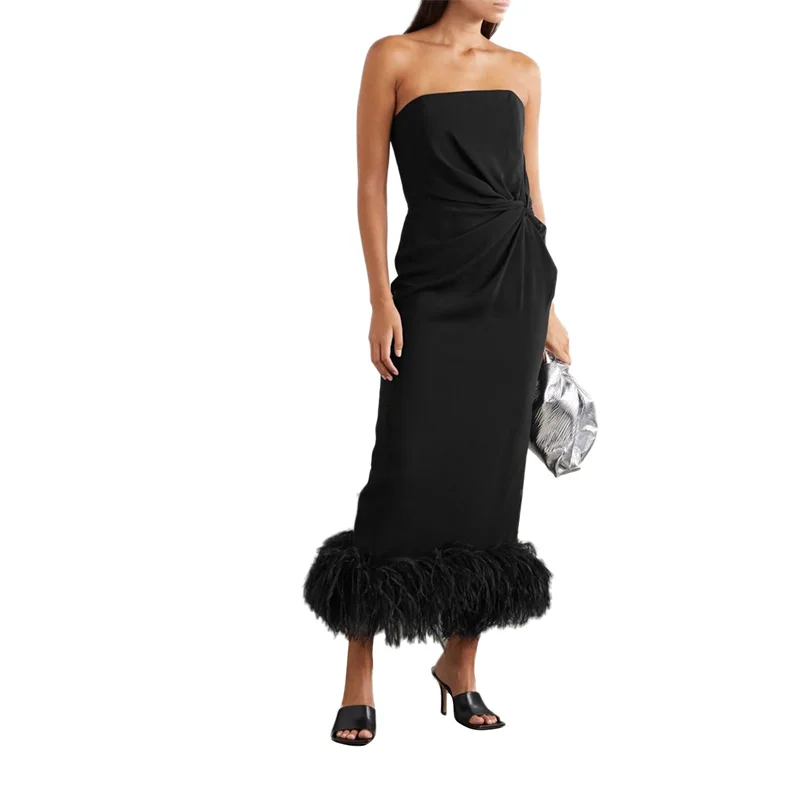 Women Solid Color Bodycon Dress Strapless Plush Trim Hem Zipper Open Back Split Vestidos Clubwear Party Wrapped Chest Sundress
Women Solid Color Bodycon Dress Strapless Plush Trim Hem Zipper Open Back Split Vestidos Clubwear Party Wrapped Chest Sundress
