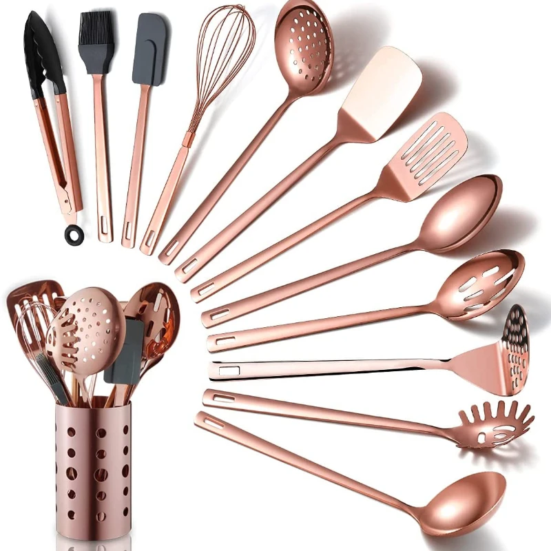 Copper Kitchen Utensils Set, 13 Pieces Stainless Steel Cooking Utensils Set With Titanium Rose Gold Plating, Non-Stick Kitchen T
Copper Kitchen Utensils Set, 13 Pieces Stainless Steel Cooking Utensils Set With Titanium Rose Gold Plating, Non-Stick Kitchen T
