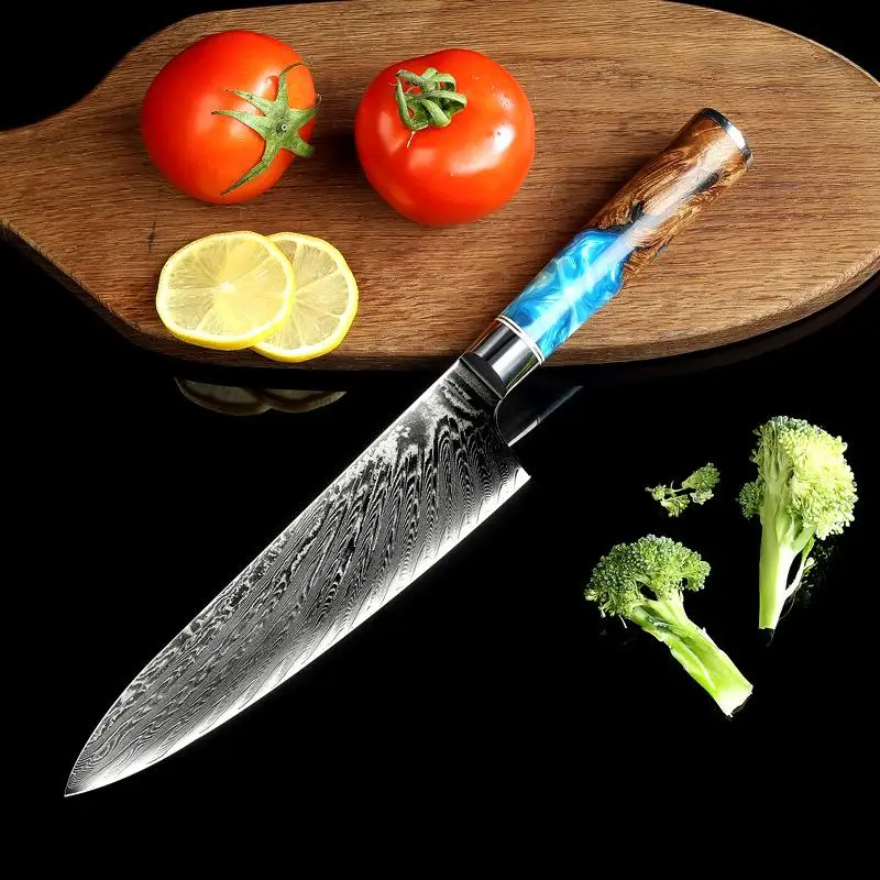 

Кухонный нож с узором, поварской нож, нож из дамасской стали, кухонный нож для рыбы, ножи для готовки в отеле