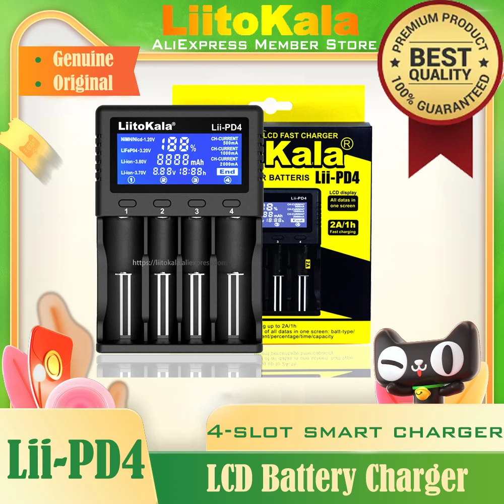 

Genuine/Original Liitokala Lii-PD4 3.7V 3.2V 1.2V battery Smart charger LCD display 18650 21700 26650 20700 18350 26700 AA AAA
