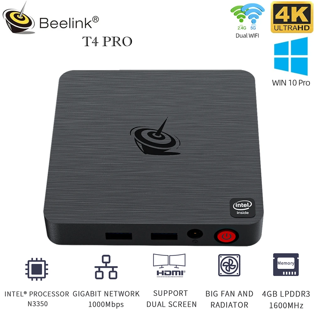 Beelink T4 Pro мини-ПК Intel Apollo Lake процессор N3350 Windows 10 мини-ПК HTPC с 4 Гб ОЗУ 64 Гб ПЗУ, USB 3,0, 2 * HD-MI AC WIFI
Beelink T4 Pro мини-ПК Intel Apollo Lake процессор N3350 Windows 10 мини-ПК HTPC с 4 Гб ОЗУ 64 Гб ПЗУ, USB 3,0, 2 * HD-MI AC WIFI