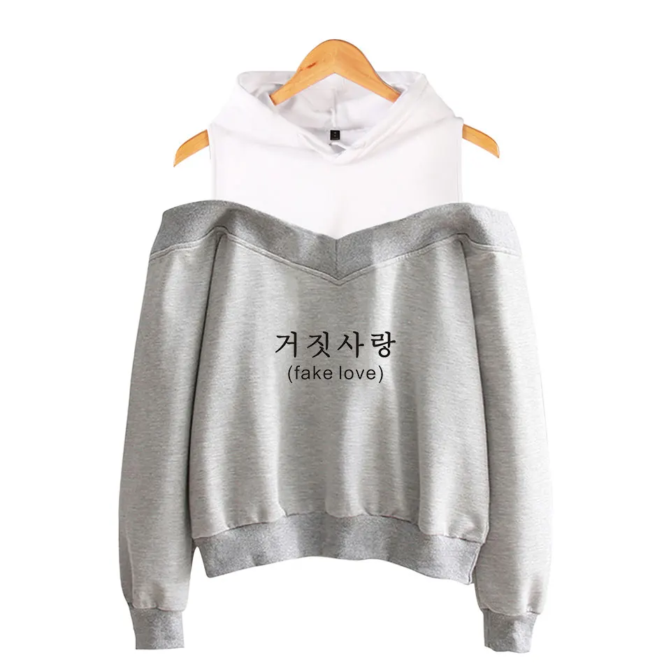 Girls Bangtan Boys Fake Love Off-shoulder Hoodie Women's Kpop Bangtan Boys Sweatshirt girl's Sportswear CasualHoodies 
Girls Bangtan Boys Fake Love Off-shoulder Hoodie Women's Kpop Bangtan Boys Sweatshirt girl's Sportswear CasualHoodies