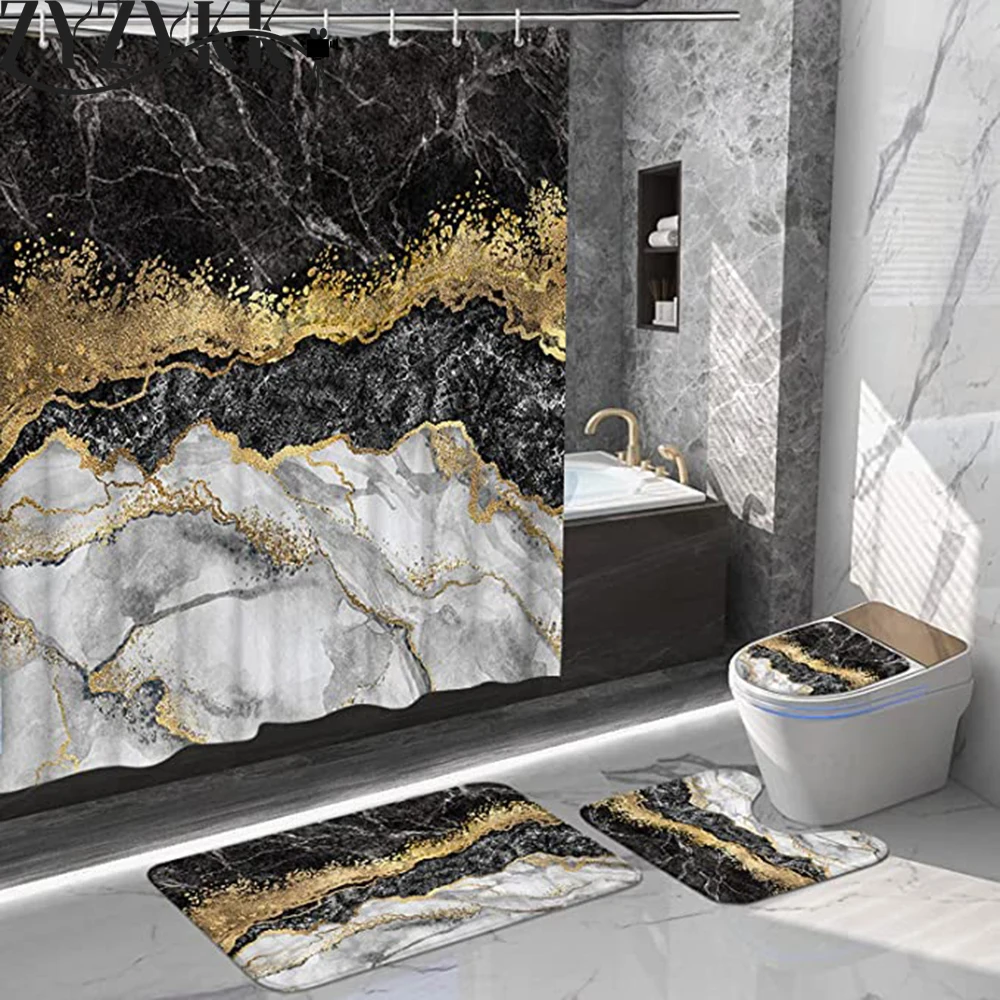 ZYZYKK Black Golden Marble Shower Curtain Waterproof Bathroom Rugs Bath Mat Toilet Lid Cover Flannel Carpet Set Accessories 
ZYZYKK Black Golden Marble Shower Curtain Waterproof Bathroom Rugs Bath Mat Toilet Lid Cover Flannel Carpet Set Accessories