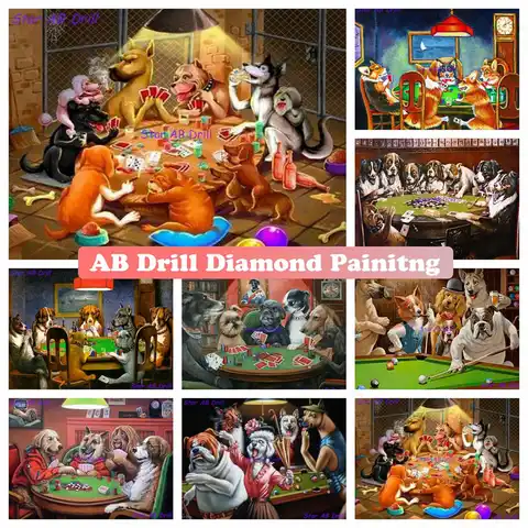 Мультфільм собаки, що грають на AB Poker Drill Diamond Maness of Art смішні милі тварини 5D DIY Casino New Set для вишивки з хрестом ..