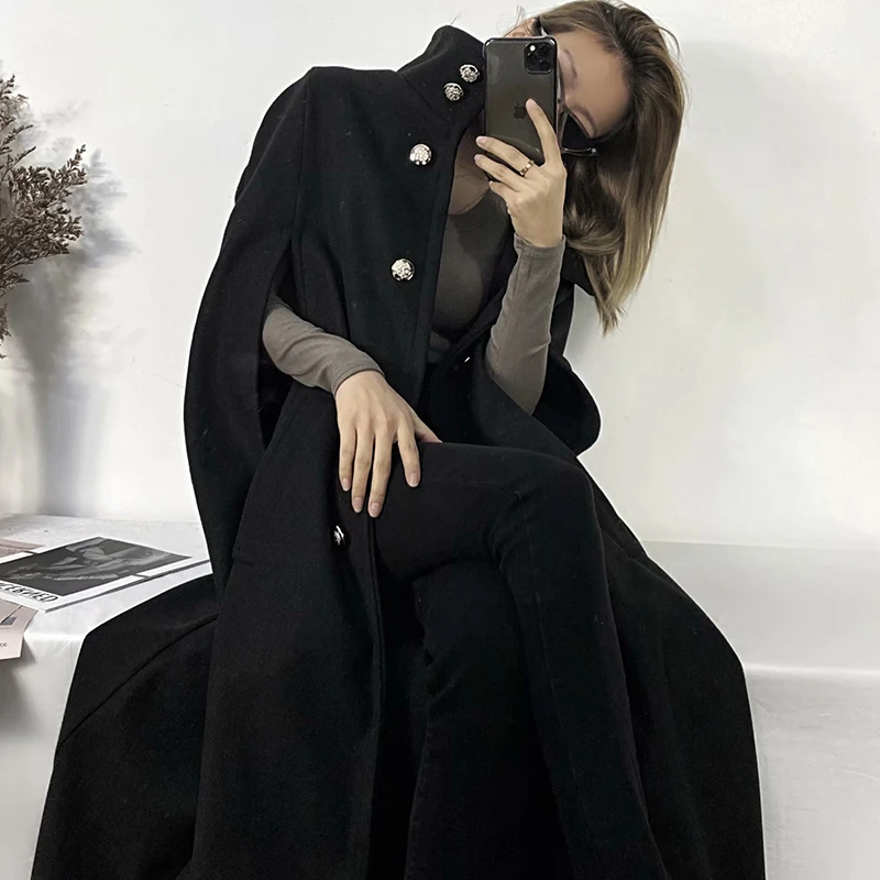 Autumn/winter New Style Ladies Pocket Cloak Windbreaker Coat Women Open Stitch Long High Neck Coat Ladies Streetwear Coat
Autumn/winter New Style Ladies Pocket Cloak Windbreaker Coat Women Open Stitch Long High Neck Coat Ladies Streetwear Coat