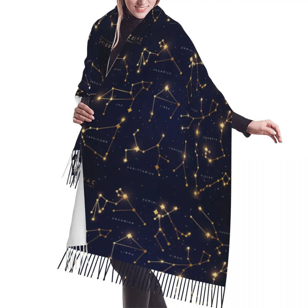 

Zodiac Constellations Space With Shiny Sparkling Stars Winter Scarf Shawls Wrap Women Men Warm Bufanda Tassel Scarves