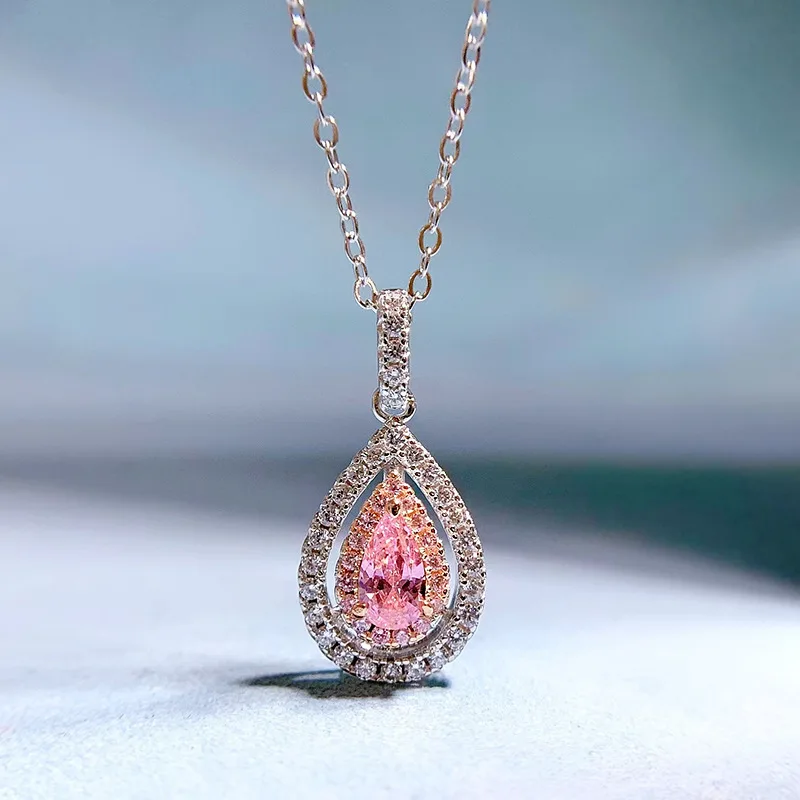 New pear-shaped pink diamond 4*7mm pendant with diamonds 925 silver necklace female INS elegant and fresh
New pear-shaped pink diamond 4*7mm pendant with diamonds 925 silver necklace female INS elegant and fresh