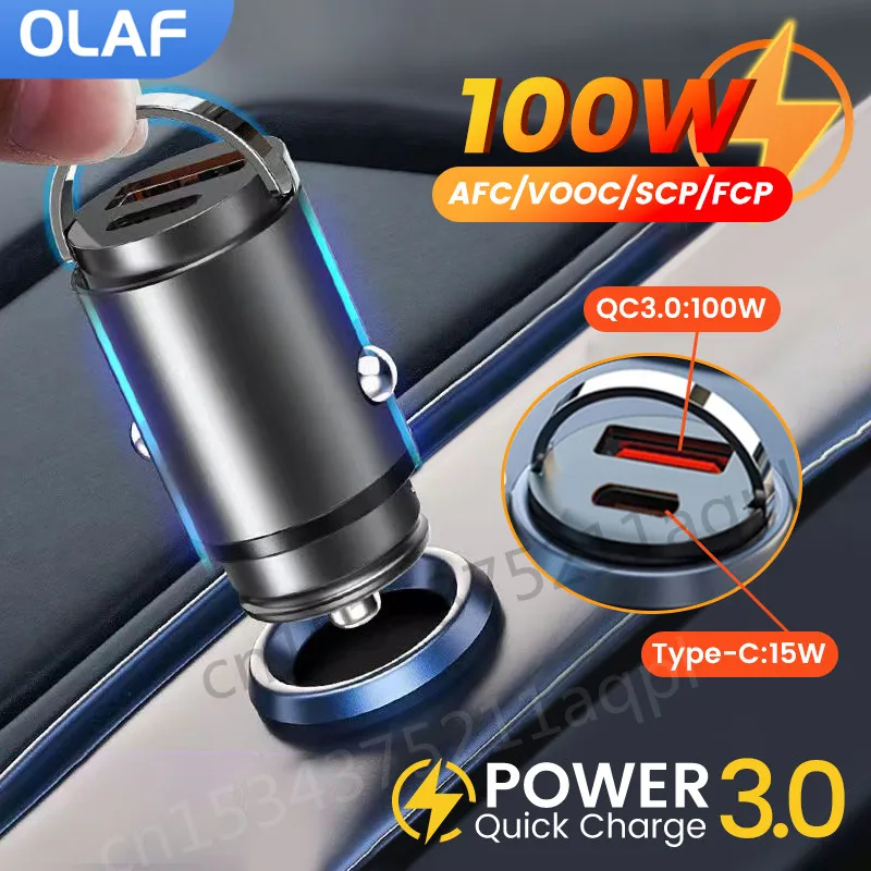 

Olaf 100W Dual Ports PD QC 3.0 Mini USB C Car Charger Fast Charing Type C PD Car Phone Adapter for iPhone 13 Sumsung Huawei