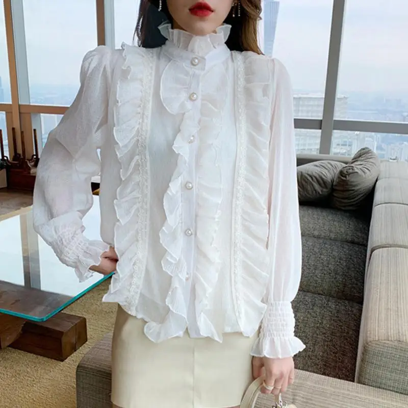 Tuxedo Shirts Woman Long Sleeve Stand Collar Blouses Women Casual Loose White Tops Lace Ruffles Elegant Chiffon Shirt Blusas XL
Tuxedo Shirts Woman Long Sleeve Stand Collar Blouses Women Casual Loose White Tops Lace Ruffles Elegant Chiffon Shirt Blusas XL