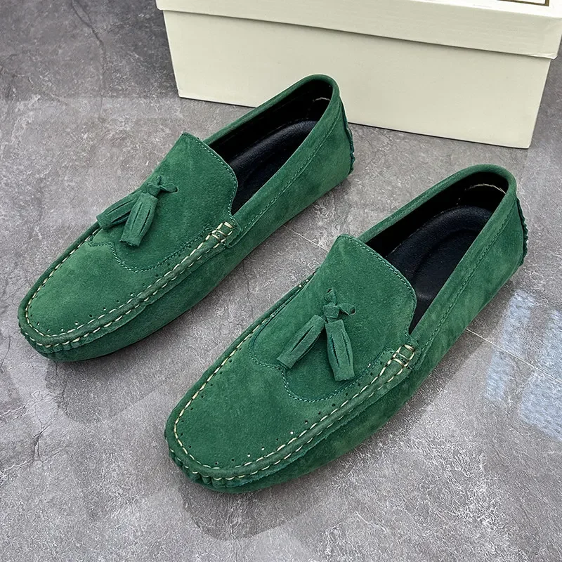 

Замшевые Кожаные туфли размера плюс 48, мужские зеленые лоферы на плоской подошве, модные мужские слипоны, удобная повседневная мужская обувь