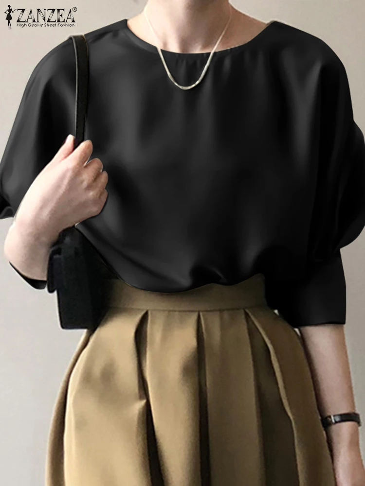 Women Elegant Solid Blouse Shirt ZANZEA Satin 3/4 Sleeve O-Neck Oversized Top Fashion Ladies Casual Holiday Party Blouses 2022
Women Elegant Solid Blouse Shirt ZANZEA Satin 3/4 Sleeve O-Neck Oversized Top Fashion Ladies Casual Holiday Party Blouses 2022