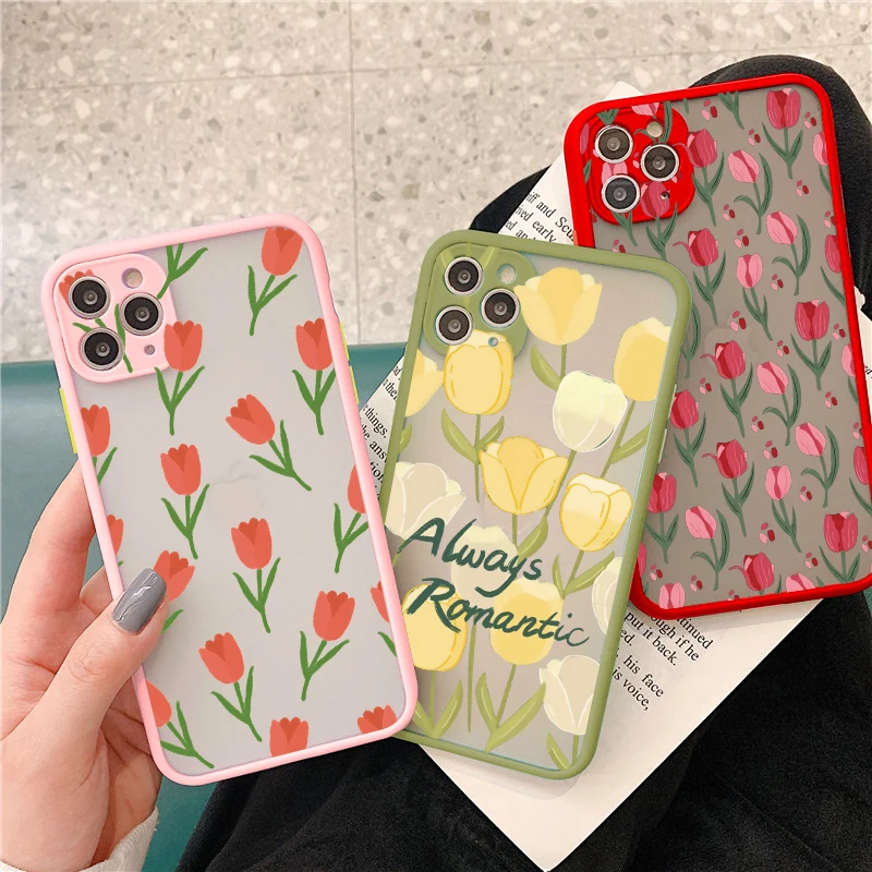 

Tulip Pattern Phone Case For iPhone 14 11 12 13 Pro Max Mini Beautiful Tulip Flower Case For 7 8 Plus SE2 X XS XR Shell Fundas