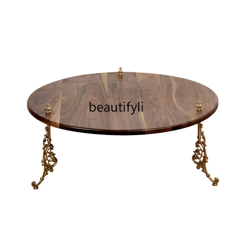 zqNordic Black Walnut Wooden Tea Table Type Home Mid-Ancient Low Table Living Room Double Layer Solid Wood round Coffee Table
zqNordic Black Walnut Wooden Tea Table Type Home Mid-Ancient Low Table Living Room Double Layer Solid Wood round Coffee Table