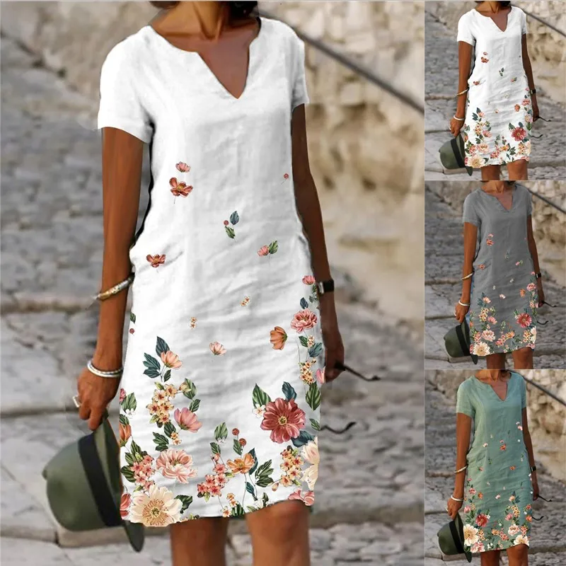 Fashion Vintage V Neck Mini Skirts Women Summer Elegant Casual Printed Short Sleeves Mid Length Plus Size Pullover Dress
Fashion Vintage V Neck Mini Skirts Women Summer Elegant Casual Printed Short Sleeves Mid Length Plus Size Pullover Dress