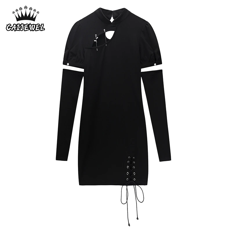 Women Vintage Black Dress Cheongsam Collar Hollow Out Puff Short Sleeve Casual Fashion High Waist Slit Short Skirt Ladies Summer
Women Vintage Black Dress Cheongsam Collar Hollow Out Puff Short Sleeve Casual Fashion High Waist Slit Short Skirt Ladies Summer