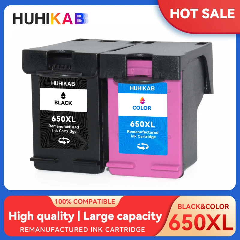 

HUHIKAB 2PCS Remanufactured For HP 650 XL Ink Cartridges For HP Deskjet 3510 3515 3545 3546 3548 4510 4515 4516 4518 Printer