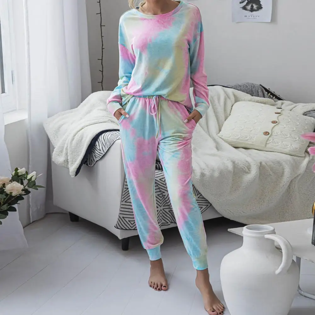 Women Tracksuit Tie-dye Contrast Color Artistic Print Drawstring Elastic Waist Warm Pockets Round Neck Sweatshirt Trousers Suit
Women Tracksuit Tie-dye Contrast Color Artistic Print Drawstring Elastic Waist Warm Pockets Round Neck Sweatshirt Trousers Suit