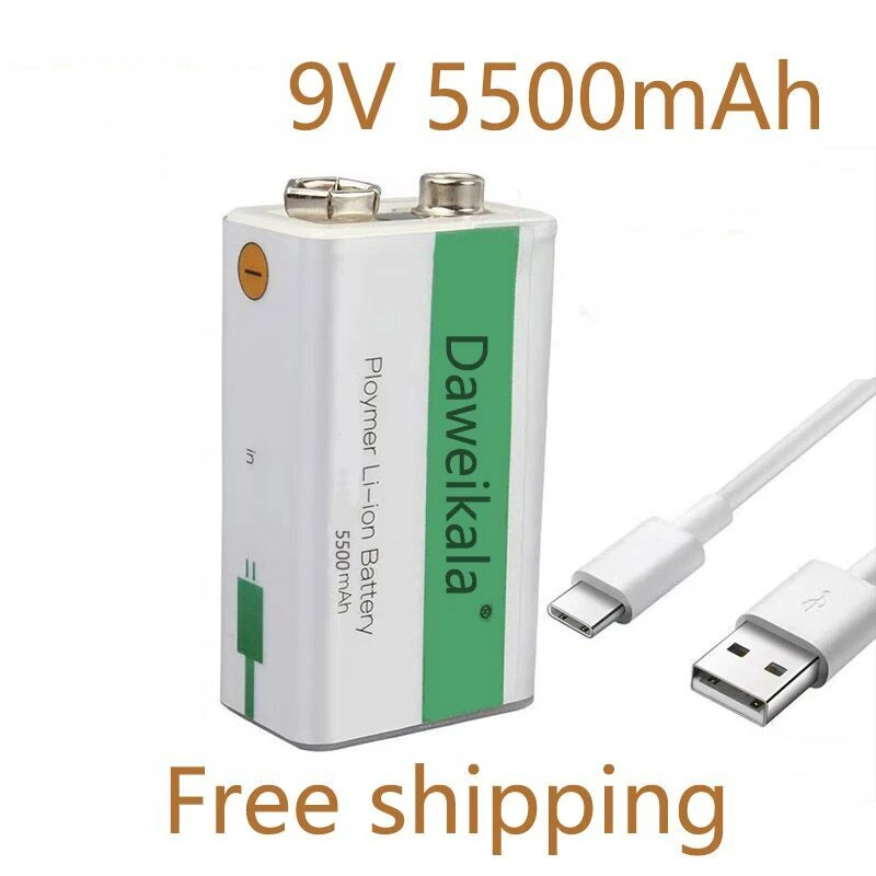 Литий-ионный аккумулятор 9 В, USB-зарядка 9 В, 5500 мАч подходит для камер и других серий электронных товаров + USB-кабель 
Литий-ионный аккумулятор 9 В, USB-зарядка 9 В, 5500 мАч подходит для камер и других серий электронных товаров + USB-кабель