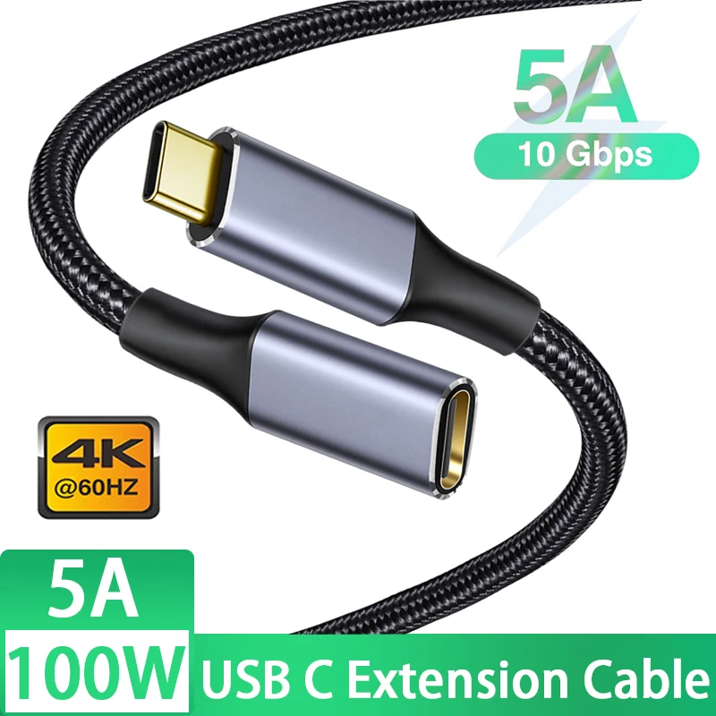 

5A USB C Extension Cable Male to Female 10Gbps Gen2 USB3.1 Data Cord 100W Quick Charging For Sumsung Huawei Macbook Pro Laptop