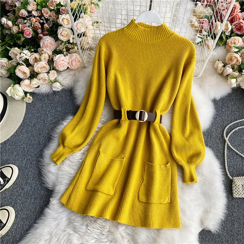 Knitting Dresses Women's Clothing Full Yellow Long Sleeve Mini Sweater Robe Pocket Rib Clothes Pullover Elegant Casual Clothes
Knitting Dresses Women's Clothing Full Yellow Long Sleeve Mini Sweater Robe Pocket Rib Clothes Pullover Elegant Casual Clothes