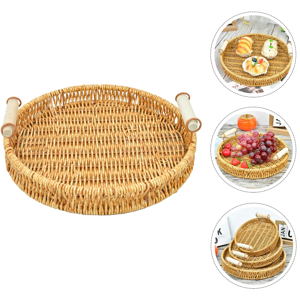 

Basket Storage Woven Fruit Rattan Tray Serving Bread Baskets Box Vanity Wicker Organizer Cake Countertop Toilet Centerpiece