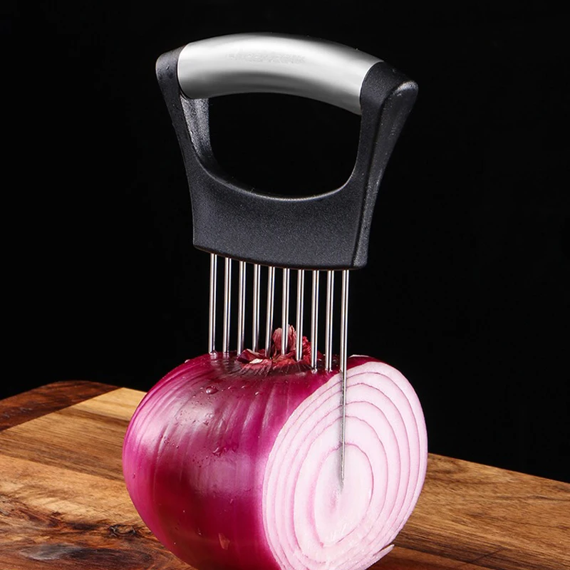 

Easy Onion Cutter Holder Vegetable Slicer Cutting Tools Stainless Steel Meat Potato Tomato Slicer Holder Fork Kitchen Gadgets