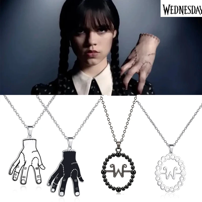 

TV Show Wednesday Addams Cosplay Hand Necklace Talisman Morticia Gothic Pendant Necklace for Women Men Choker Jewelry Gift