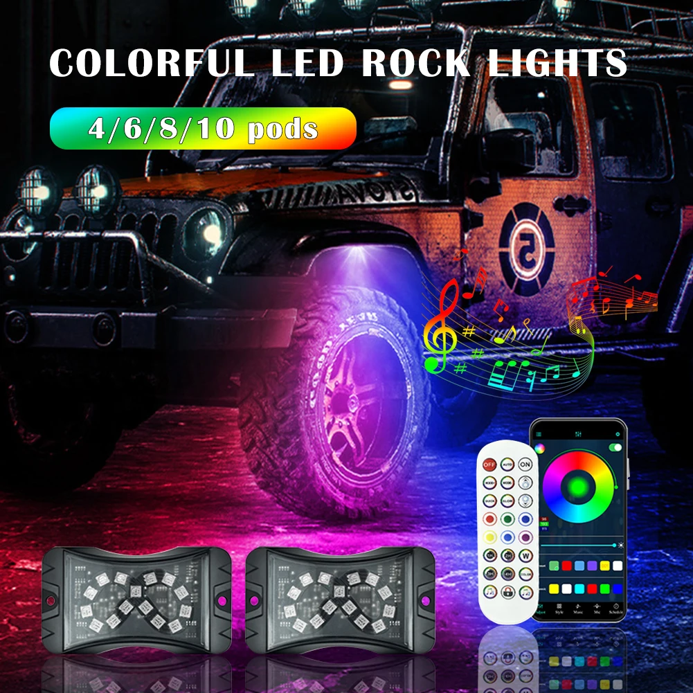 4/6/8/10 Pods Car LED Rock Lights Car Underglow Light With APP Remote Control Auto Waterproof Decorative Lamp For Off-Road SUV
4/6/8/10 Pods Car LED Rock Lights Car Underglow Light With APP Remote Control Auto Waterproof Decorative Lamp For Off-Road SUV