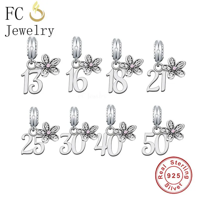 

Fit Original Pan Charms Bracelet 925 Sterling Silver 13th 15th 16th 30th Number Birthday Charm Bead For Making Women Berloque